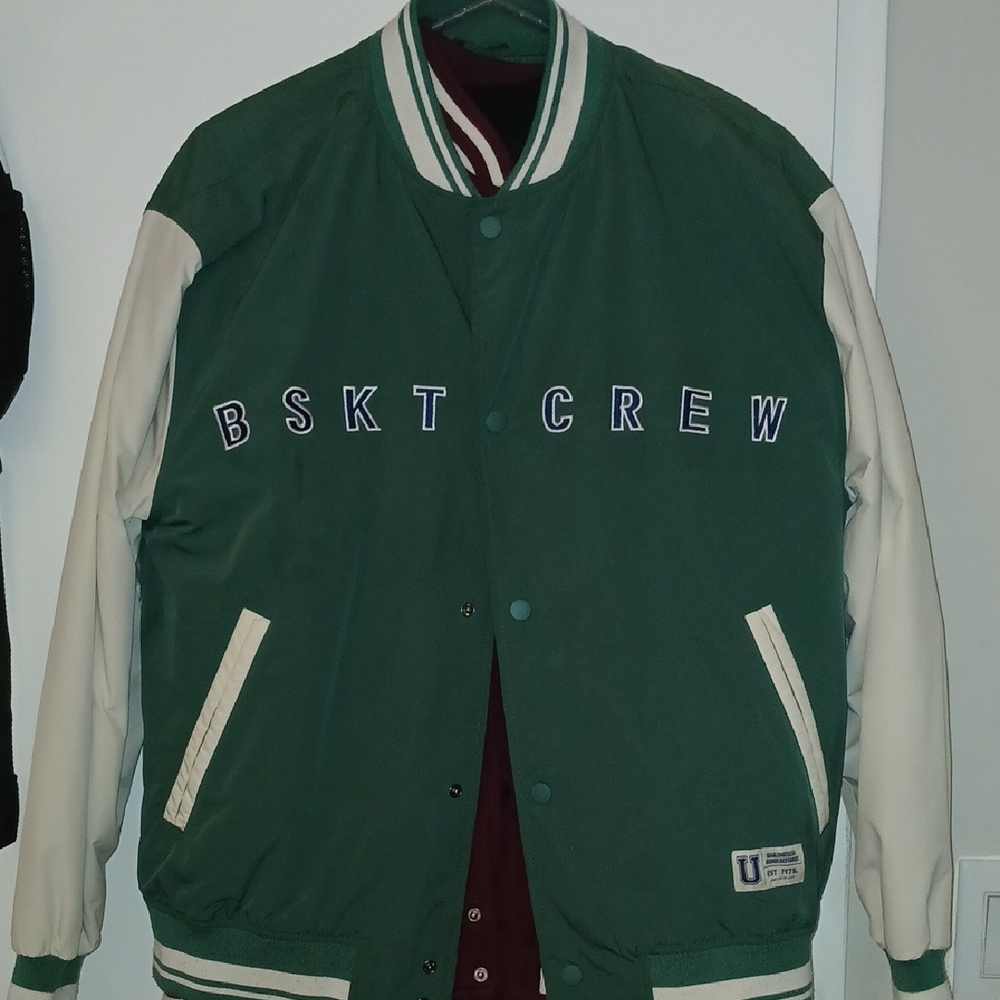 Zara Green and Cream Varsity Bomber Jacket BSKT CREW